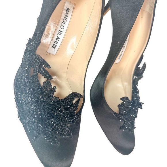 Manolo Blahnik Black Satin Swan Pumps EU 39.5 US 9.5 - Picture 5 of 12